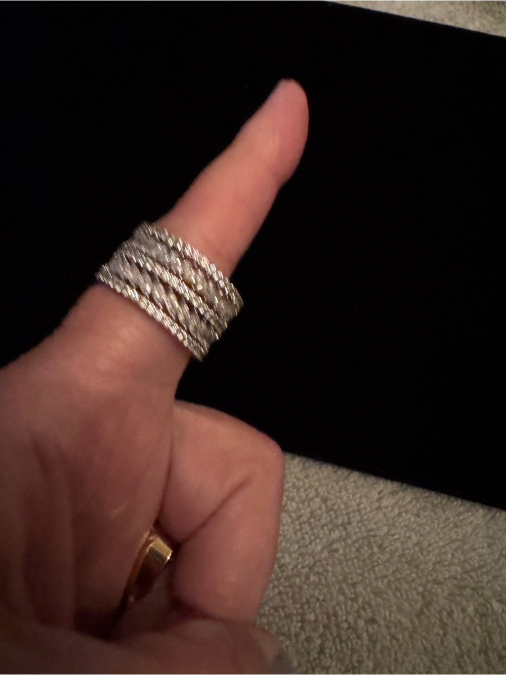 Silver Crystal Pave Multi-Row Statement Ring - Silver - Picture 2 of 3